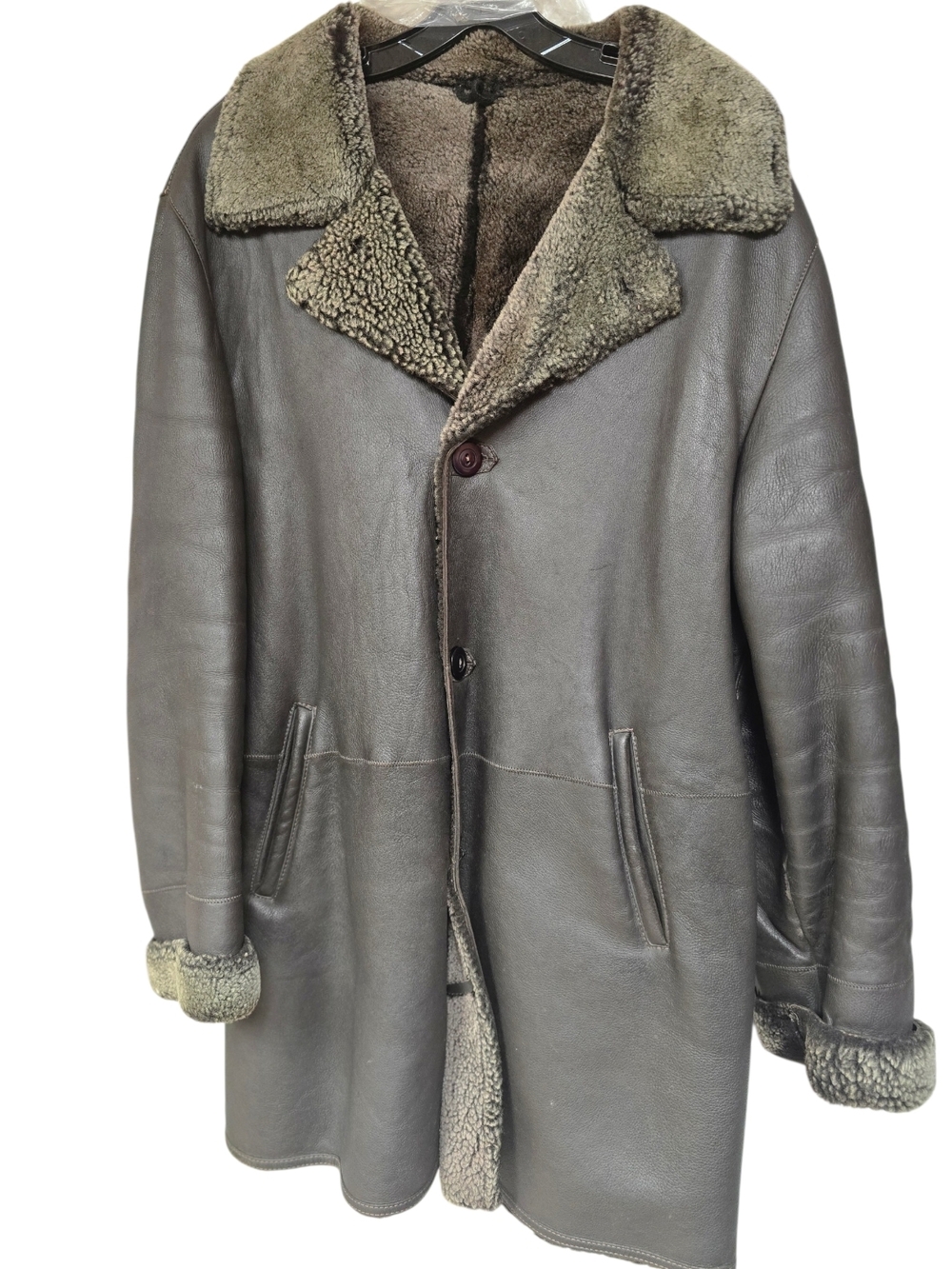 Men's Shearling Leather Coat - Brown